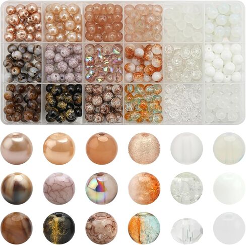 360pcs 8 ملم من الزجاج الدائري للخرز لصنع المجوهرات ، و 18 لونًا من الخرز الكريستالي لصنع المجوهرات ، وحبات المجوهرات ذات النغمة ذات اللونين لأساور DIY الحرفية القلادات (النمط 1) in Kuwait