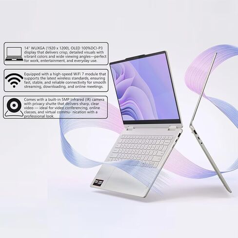 لينوفو يوجا 7 2 في 1 مساعد الطيار + كمبيوتر محمول AI | شاشة WUXGA OLED تعمل باللمس مقاس 14 بوصة (100% DCI-P3) | AMD Ryzen AI 5 340 (ما يصل إلى 50 سطحًا) | 16 جيجابايت DDR5 512 جيجابايت SSD | لـ Creator Business Professional Win11 مع ملحق DLCA in Kuwait