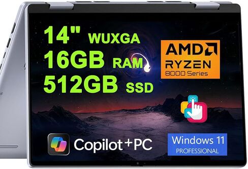 Dell Inspiron 14 7445 2-in-1 Laptop 14" WUXGA Comfortview Touchscreen AMD 6-core Ryzen 5 8640HS (>i7-1355U) 16GB RAM 1TB SSD Backlit for Creator Business Professional Win11Pro w/Copilot AI in Saudi Arabia