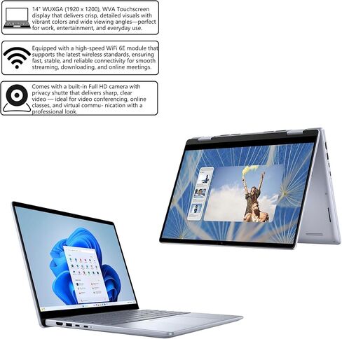 Dell Inspiron 14 7445 2-in-1 Laptop 14" WUXGA Comfortview Touchscreen AMD 6-core Ryzen 5 8640HS (>i7-1355U) 16GB RAM 1TB SSD Backlit for Creator Business Professional Win11Pro w/Copilot AI in Saudi Arabia