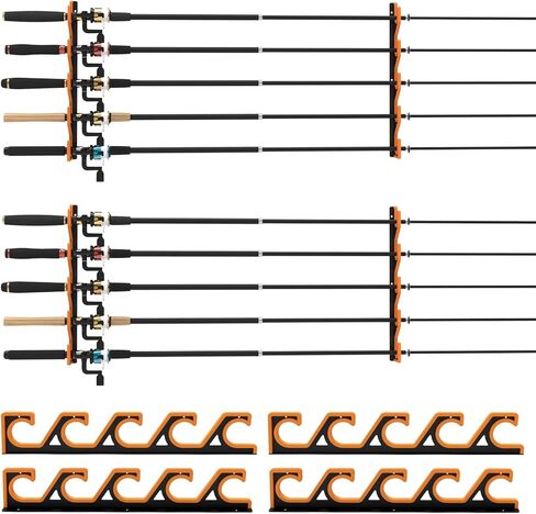 Horizontal Fishing Rod Pole Holders for Garage Wall and Ceiling, Anti-Scratch Soft PU Pad Rod Rack, Fishing Pole Storage Organizer Holds up to 5 Rod, Wall Mount Rod Keepers for Casting Rods in Kuwait