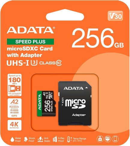 ADATA 256GB Speed Plus MicroSDXC UHS-I U3 Class 10 Memory Card with Adapter Color Black with Green in Saudi Arabia