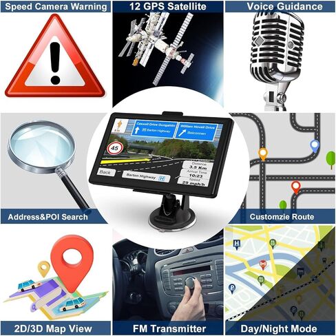 GPS Navigator للسيارة مع أحدث الخرائط المجانية لعام 2026، نظام ملاحة GPS للسيارة مقاس 7 بوصة لسائقي الشاحنات التجاريين مع بحث POI/Zip، توجيه صوتي، تنبيهات الضوء الأحمر Speedcam، 7 مركبات in Kuwait