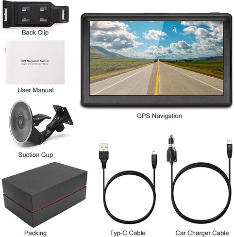 GPS Navigator للسيارة مع أحدث الخرائط المجانية لعام 2026، نظام ملاحة GPS للسيارة مقاس 7 بوصة لسائقي الشاحنات التجاريين مع بحث POI/Zip، توجيه صوتي، تنبيهات الضوء الأحمر Speedcam، 7 مركبات in Kuwait