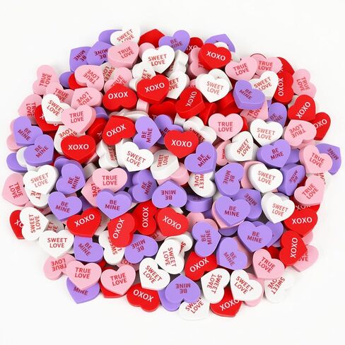 JUNEBRUSHS 300pcs Valentine Erasers with Sweet Messages,Conversation Heart Erasers, Mini Heart Eraser Bulk for School, Party Favors Gifts Students Teachers Office School Rewards Prizes Party in Saudi Arabia