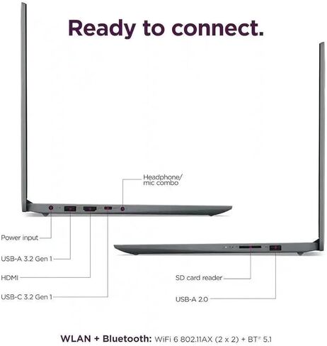 كمبيوتر محمول Lenovo IdeaPad 1i مقاس 15.6 بوصة عالي الدقة|Intel Core i5-1335U|رسومات Intel Iris Xe|كاميرا ويب|Copilot|رمادي| ذاكرة وصول عشوائي (RAM) سعة 16 جيجابايت | محرك أقراص SSD سعة 256 جيجابايت |Windows 11 Home |حزمة مع كابل HDMI in Kuwait