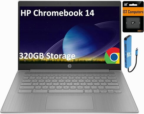 HP Chromebook 14 Laptop (14" Anti-Glare, Intel Celeron N4500, 4GB RAM, 320GB Storage (64GB + 256GB SD)) for Home & Student, Lightweight, Fast Charge, 10-Hr Battery Life, IST HUB, Wi-Fi 6, Chrome OS in Saudi Arabia
