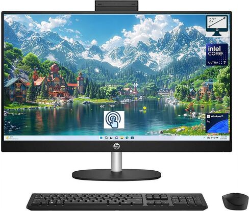 كمبيوتر مكتبي HP 27 بوصة FHD لمس IPS مضاد للتوهج Intel Ultra 7 AI الكل في واحد، شاشة لمس FHD 27 بوصة، Intel Ultra 7 255U، ذاكرة الوصول العشوائي DDR5 سعة 32 جيجابايت، 2 تيرابايت SSD، لوحة مفاتيح وماوس لاسلكيين، Wi-Fi 6، W11Pro، أسود in Kuwait