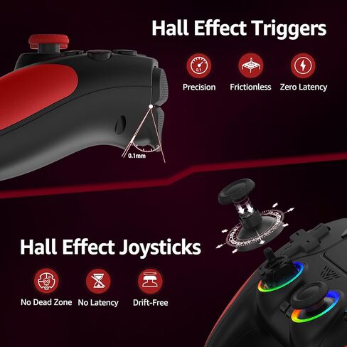 IWGAME RGB Light Wireless Controller With Back Buttons, Gaming Controller with Hall Effect Joysticks & Triggers Support Programmable, Reamp, Turbo Functions, Dual Vibration, 3.5MM Audio Jack(Black) in Saudi Arabia