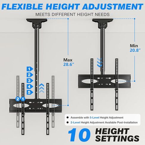 Ceiling TV Mount for 32-65 Inch Flat or Curved TVs, Full Motion Adjustable TV Bracket with 360°Swivel, Max VESA 400x400mm, Tilt Hanging TV Mount Holds up to 110 Lbs，Fits LCD LED OLED 4K Plasma TVs in Saudi Arabia