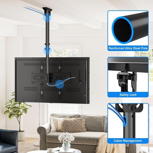 Ceiling TV Mount for 32-65 Inch Flat or Curved TVs, Full Motion Adjustable TV Bracket with 360°Swivel, Max VESA 400x400mm, Tilt Hanging TV Mount Holds up to 110 Lbs，Fits LCD LED OLED 4K Plasma TVs in Saudi Arabia