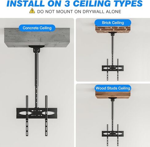 Ceiling TV Mount for 32-65 Inch Flat or Curved TVs, Full Motion Adjustable TV Bracket with 360°Swivel, Max VESA 400x400mm, Tilt Hanging TV Mount Holds up to 110 Lbs，Fits LCD LED OLED 4K Plasma TVs in Saudi Arabia