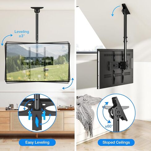 Ceiling TV Mount for 32-65 Inch Flat or Curved TVs, Full Motion Adjustable TV Bracket with 360°Swivel, Max VESA 400x400mm, Tilt Hanging TV Mount Holds up to 110 Lbs，Fits LCD LED OLED 4K Plasma TVs in Saudi Arabia