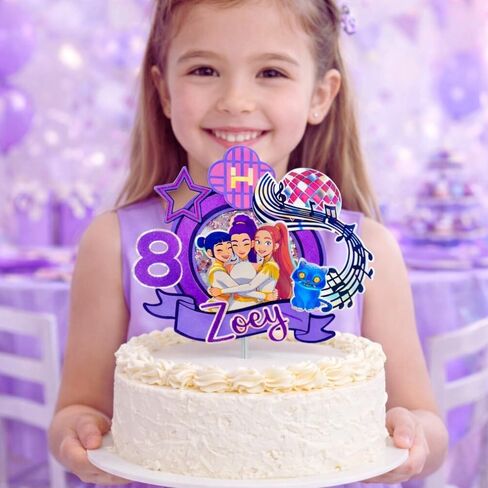 1Pcs Personalized Purple K-Pop Light-Up Cake Topper | K-Pop Birthday Cake Topper | Party Supplies | Handmade Musical Topper with Name and Age | Pop Star Party Topper Pink (K POP) in Saudi Arabia