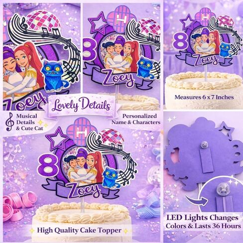 1Pcs Personalized Purple K-Pop Light-Up Cake Topper | K-Pop Birthday Cake Topper | Party Supplies | Handmade Musical Topper with Name and Age | Pop Star Party Topper Pink (K POP) in Saudi Arabia