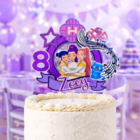 1Pcs Personalized Purple K-Pop Light-Up Cake Topper | K-Pop Birthday Cake Topper | Party Supplies | Handmade Musical Topper with Name and Age | Pop Star Party Topper Pink (K POP) in Saudi Arabia