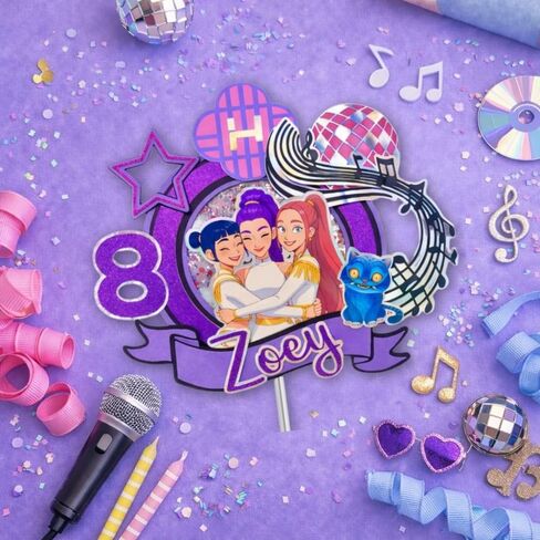 1Pcs Personalized Purple K-Pop Light-Up Cake Topper | K-Pop Birthday Cake Topper | Party Supplies | Handmade Musical Topper with Name and Age | Pop Star Party Topper Pink (K POP) in Saudi Arabia