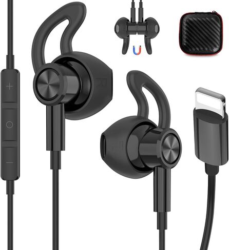iMangoo for Lightning Headphones Wired MFi Certified Magnetic Earbuds Anti Drop Ear Buds Tips Corded Earphones Microphone Volume Control for Apple iPhone 14 Plus 13 Pro Max 12 Mini 11 XS XR Lake Blue in Saudi Arabia