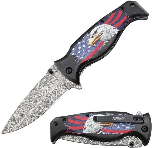 MTECH USA Folding Pocket Knife, 8.6" Overall Length, American Eagle Design, Acid Etched Blade, Aluminum Handle, EDC, Camping, Rescue in Saudi Arabia