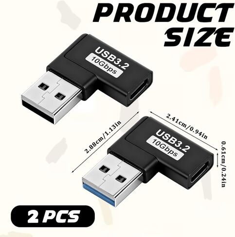 2 حزمة 90 درجة USB إلى USB C محول الزاوية اليمنى من النوع C أنثى إلى ذكر عمودي لأعلى ولأسفل زاوية عمودية منفذ مبدل موصل موسع للوحة مفاتيح الكمبيوتر المحمول والماوس in Kuwait