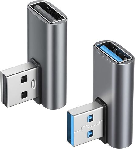 2 قطعة محول USB 90 درجة USB محول زاوية قائمة ذكر إلى أنثى محول موسع لأجهزة الكمبيوتر المحمول، بنك الطاقة، الشاحن، الهاتف، الوسادة، الكمبيوتر الشخصي (رمادي) in Kuwait