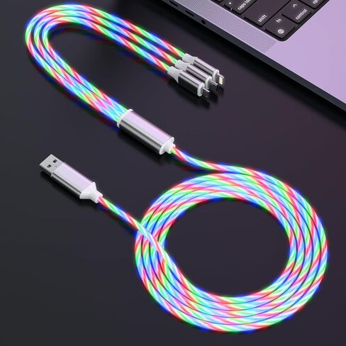 3 في 1 كابل شحن مضيء LED لهاتف iphone Flowing LED Light Up متوهج سريع الشحن كابل شحن متعدد للسيارة 4FT USB إلى Lightning/UBS-C/Micro USB شاحن سلك لآيفون، جالاكسي، أندرويد - RGB in Saudi Arabia