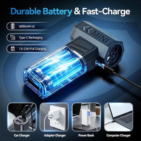 Powerful Compressed Air Duster Electric Air Duster Mini Snow Blower Cordless Blower Rechargeable Turbo Fan 105000 RPM 4-Gear Adjustable for Car/PC/Computer/Keyboard/Home/Outdoor in Saudi Arabia