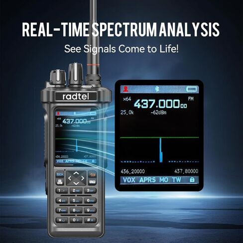 راديو Radtel RT-950 PRO ham، GPS/APRS، جهاز اتصال لاسلكي بقدرة 10 واط، جهاز إرسال واستقبال محمول طويل المدى، AM/FM/CB/SW، برمجة تطبيقات بلوتوث، محلل الطيف (مع هوائي * 2، كابل برمجة) in Saudi Arabia
