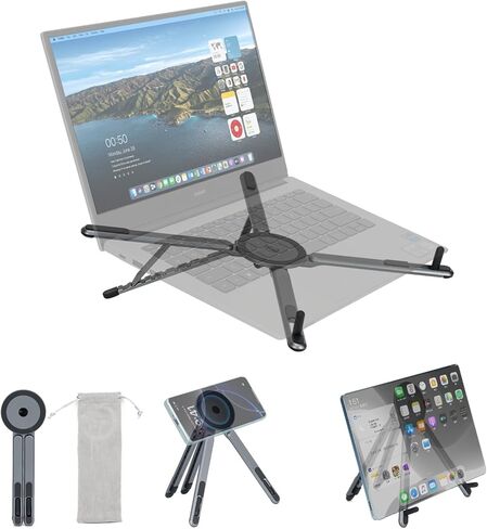 Adjustable Laptop Stand for Desk & Travel - Magnetic Phone Holder Tripod for MagSafe iPhone, Aluminum Foldable Portable Computer Stand Compatible with 10–16" Laptops and 4–13" Phones/Tablets in Saudi Arabia