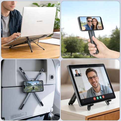 Adjustable Laptop Stand for Desk & Travel - Magnetic Phone Holder Tripod for MagSafe iPhone, Aluminum Foldable Portable Computer Stand Compatible with 10–16" Laptops and 4–13" Phones/Tablets in Saudi Arabia