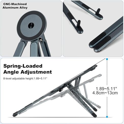 Adjustable Laptop Stand for Desk & Travel - Magnetic Phone Holder Tripod for MagSafe iPhone, Aluminum Foldable Portable Computer Stand Compatible with 10–16" Laptops and 4–13" Phones/Tablets in Saudi Arabia