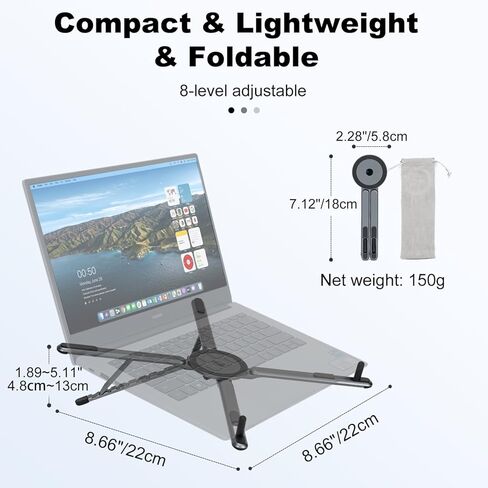 Adjustable Laptop Stand for Desk & Travel - Magnetic Phone Holder Tripod for MagSafe iPhone, Aluminum Foldable Portable Computer Stand Compatible with 10–16" Laptops and 4–13" Phones/Tablets in Saudi Arabia