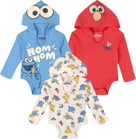 Sesame Street Baby 3 Pack Hooded Cosplay Bodysuits Newborn to Infant Sizes (Newborn - 24 Months) in Saudi Arabia