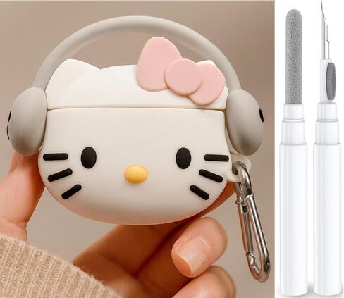 حافظة لجهاز AirPods Pro 3 مع طقم منظف Cartoon Kawaii Soft 3D Silicone Case واقية متوافقة مع Apple AirPods Pro 3rd Generation Earbud Cover مع سلسلة مفاتيح للنساء والفتيات والأولاد (كيتي وايت) in Kuwait