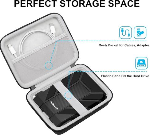 Lacdo Hard Drive Carrying Case for ADATA HD710 Pro External Hard Drive 1TB 2TB 4TB 5TB USB 3.1 IP68 Ruggedized External HDD Case Portable Travel Storage Bag, Black in Saudi Arabia