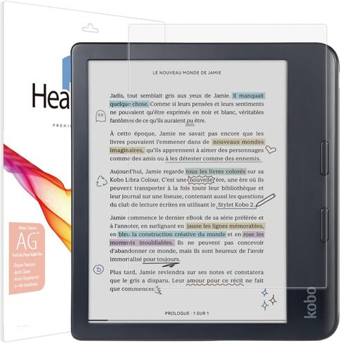 واقي شاشة Healing Shield للون Kobo Libra/Kobo Libra 2، طبقة غير لامعة ذات ملمس ورقي، مقاوم للخدش، حساسية لمس حقيقية للقلم-kobolibracolour in Kuwait