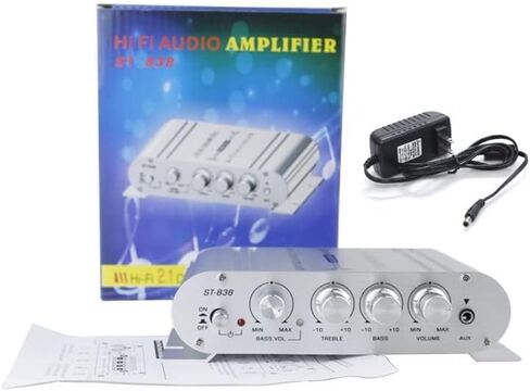 2.1 Channel Mini Amplifier, 20W+20W+40W Hi-Fi Power Amplifier, DC 12V 2A Subwoofer Amp Stereo, Bass Treble RCA Input Audio for CD MP3 MP4 PC Car Home Speaker in Saudi Arabia