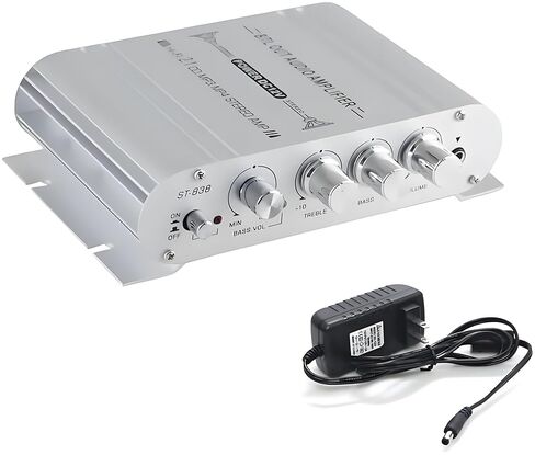 2.1 Channel Mini Amplifier, 20W+20W+40W Hi-Fi Power Amplifier, DC 12V 2A Subwoofer Amp Stereo, Bass Treble RCA Input Audio for CD MP3 MP4 PC Car Home Speaker in Saudi Arabia