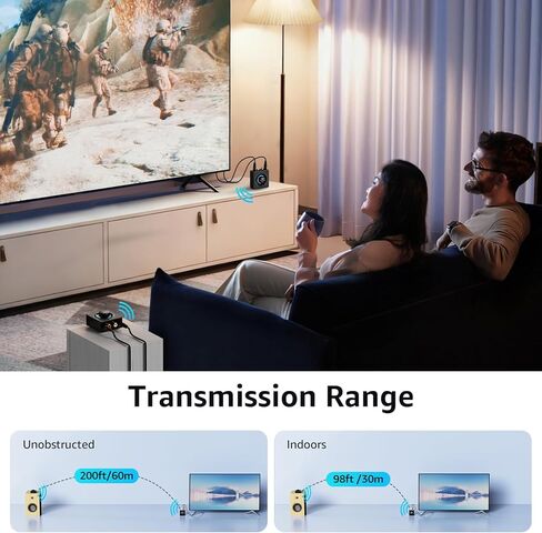 1Mii 2.4 جيجا هرتز (1 TX + 1 RX)، جهاز استقبال إرسال لاسلكي - 200 قدم طويل المدى 25 مللي ثانية زمن استجابة منخفض، محول صوت لاسلكي مع RCA/AUX 3.5 مم، التوصيل والتشغيل للتلفزيون المنزلي ومكبرات صوت ستيريو للكمبيوتر الشخصي in Kuwait