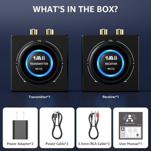 1Mii 2.4 جيجا هرتز (1 TX + 1 RX)، جهاز استقبال إرسال لاسلكي - 200 قدم طويل المدى 25 مللي ثانية زمن استجابة منخفض، محول صوت لاسلكي مع RCA/AUX 3.5 مم، التوصيل والتشغيل للتلفزيون المنزلي ومكبرات صوت ستيريو للكمبيوتر الشخصي in Kuwait