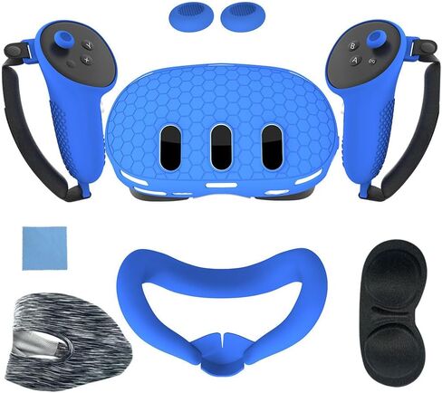 مجموعة غطاء من السيليكون متوافقة مع Meta/Oculus Quest 3، غطاء غطاء سماعة الرأس VR، مقابض وحدة التحكم، غطاء واجهة الوجه، غطاء العدسة الواقية (أسود) in Kuwait
