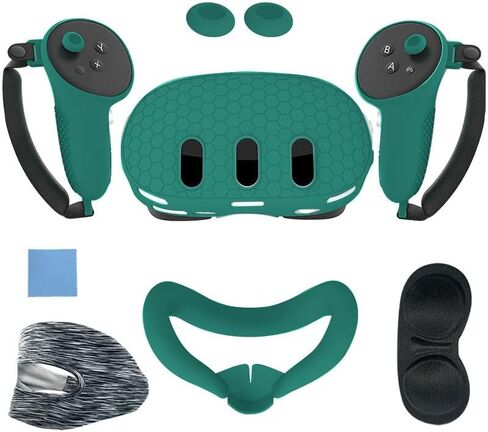 مجموعة غطاء من السيليكون متوافقة مع Meta/Oculus Quest 3، غطاء غطاء سماعة الرأس VR، مقابض وحدة التحكم، غطاء واجهة الوجه، غطاء العدسة الواقية (أسود) in Kuwait