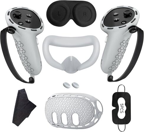 مجموعة غطاء من السيليكون متوافقة مع Meta/Oculus Quest 3، غطاء غطاء سماعة الرأس VR، مقابض وحدة التحكم، غطاء واجهة الوجه، غطاء العدسة الواقية (أسود) in Kuwait