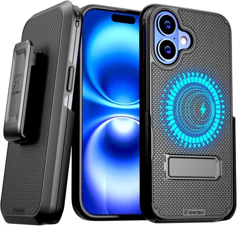 حافظة مصممة لهاتف iPhone 17 مع حافظة بمشبك حزام - متوافقة مع غطاء الهاتف المغناطيسي عالي التحمل MagSafe مع مسند - أسود in Saudi Arabia