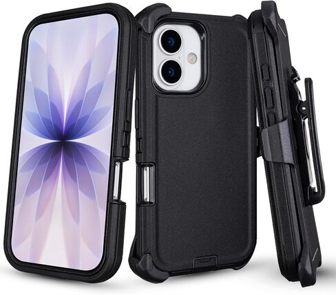 for iPhone 17 Case with Belt Clip Holster, Heavy Duty Rugged Shockproof Protection, Military Grade Anti-Drop Protective Case for iPhone 17 with Kickstand, 6.3" (Black) in Saudi Arabia