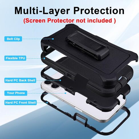 for iPhone 17 Case with Belt Clip Holster, Heavy Duty Rugged Shockproof Protection, Military Grade Anti-Drop Protective Case for iPhone 17 with Kickstand, 6.3" (Black) in Saudi Arabia