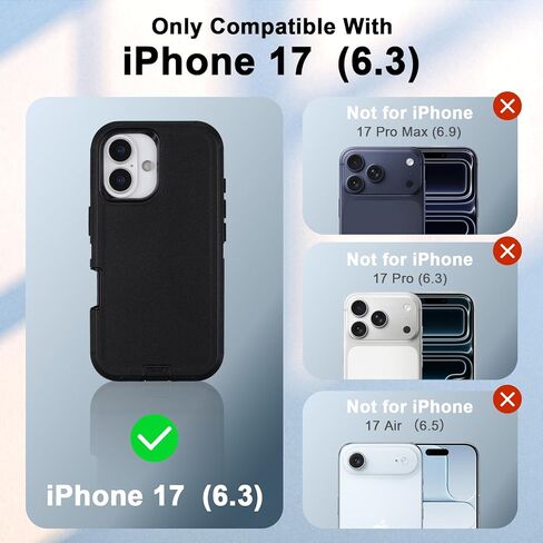 for iPhone 17 Case with Belt Clip Holster, Heavy Duty Rugged Shockproof Protection, Military Grade Anti-Drop Protective Case for iPhone 17 with Kickstand, 6.3" (Black) in Saudi Arabia