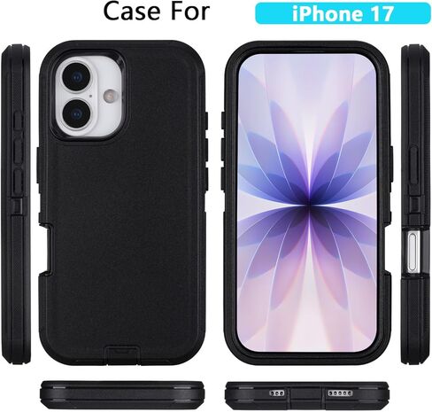 for iPhone 17 Case with Belt Clip Holster, Heavy Duty Rugged Shockproof Protection, Military Grade Anti-Drop Protective Case for iPhone 17 with Kickstand, 6.3" (Black) in Saudi Arabia