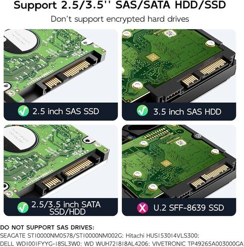 محول MAIWO SAS إلى USB 3.0، حاوية SSD SSD مقاس 2.5 3.5 بوصة SAS SATA HDD، سعة 24 تيرابايت، محطة إرساء قارئ القرص الصلب الخارجي مع محول طاقة 12 فولت 2 أمبير، بدون أدوات (أبيض) in Kuwait