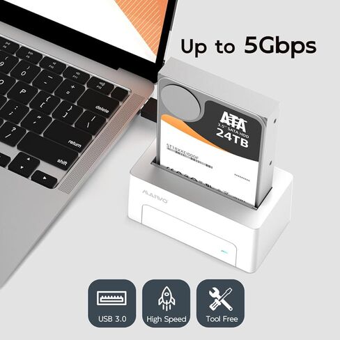 محول MAIWO SAS إلى USB 3.0، حاوية SSD SSD مقاس 2.5 3.5 بوصة SAS SATA HDD، سعة 24 تيرابايت، محطة إرساء قارئ القرص الصلب الخارجي مع محول طاقة 12 فولت 2 أمبير، بدون أدوات (أبيض) in Kuwait